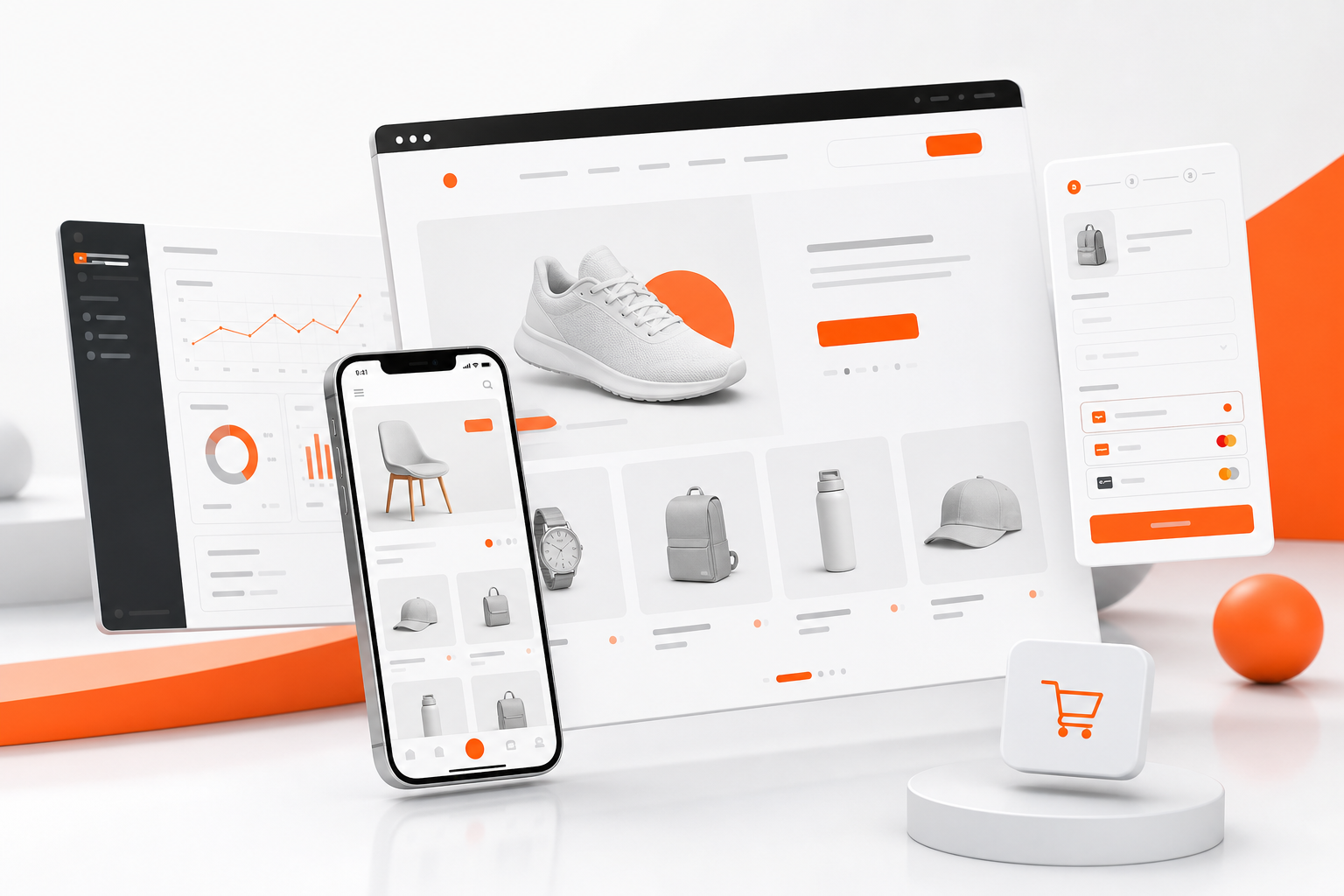Mockup toko online modern dengan tampilan desktop dan mobile